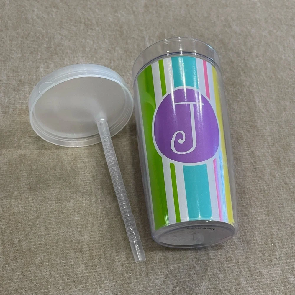 J "J" Initial Durable Plastic Tumbler Drink Cup with Straw
Easy Open / Close Lid - Picture 5 of 10